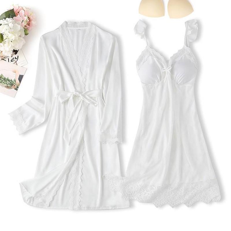 Spitzenbesatz Sexy Hochzeitsdame Robe -Anzug, Kimono Bademantel Kleid für Mini Nachtwäsche & Intime Dessous