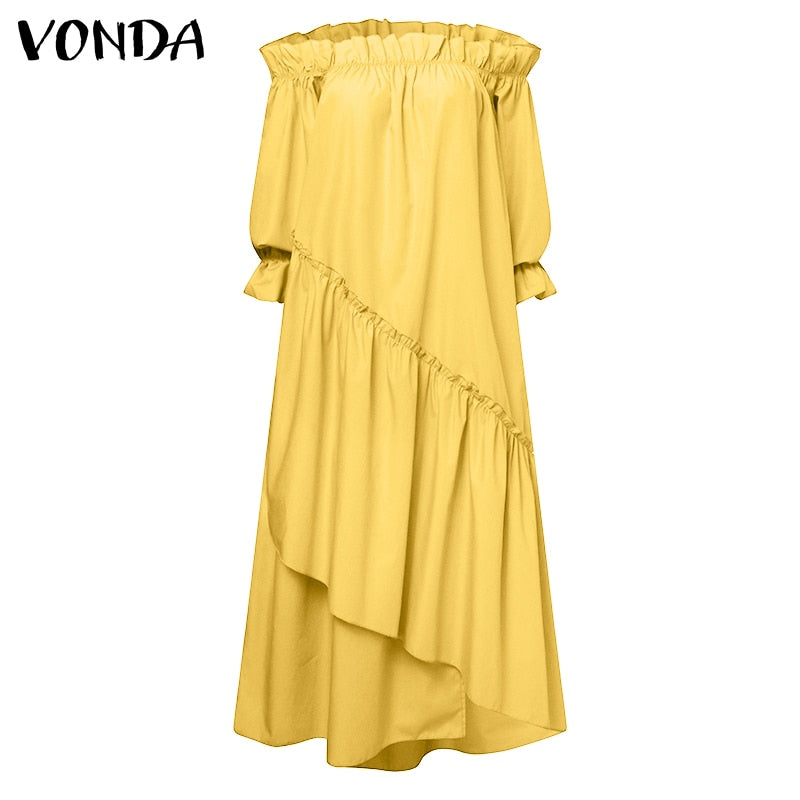 Holiday Langarm Sommerkleid mit unregelmäßigem Saum Bohemian Robe