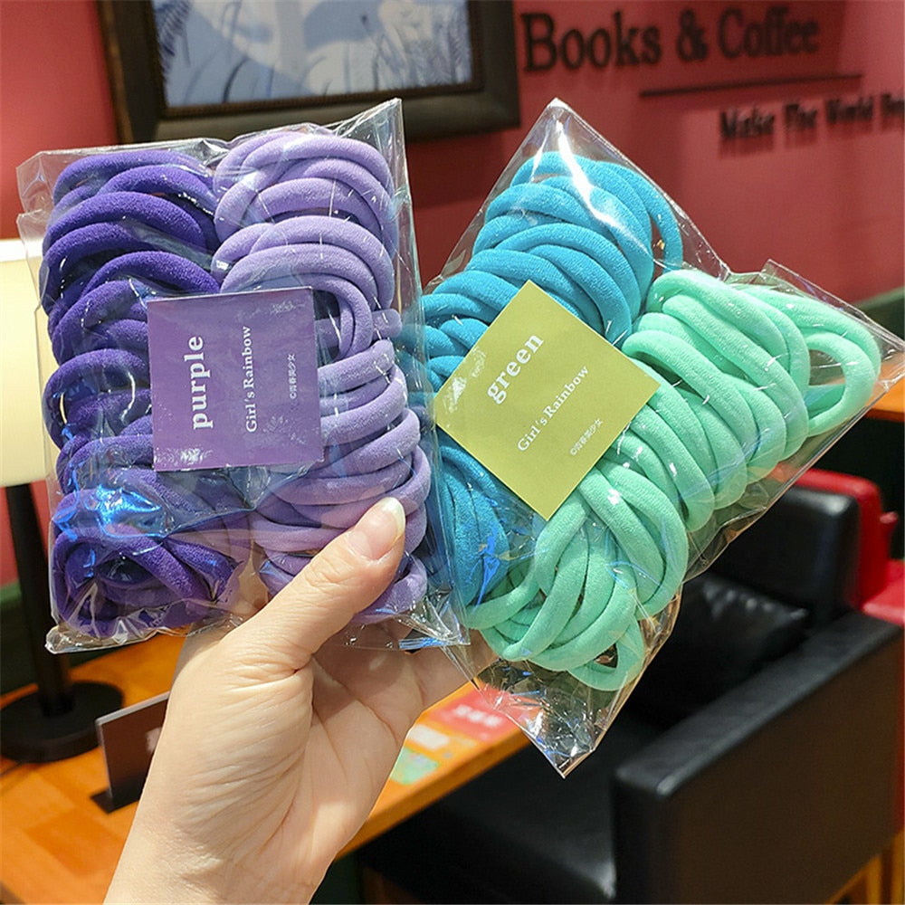 50Pcs/Set Frauen Mädchen 4cm / 2cm Bunte Nylon Elastische Haarbänder, Pferdeschwanz Halter, Gummibänder