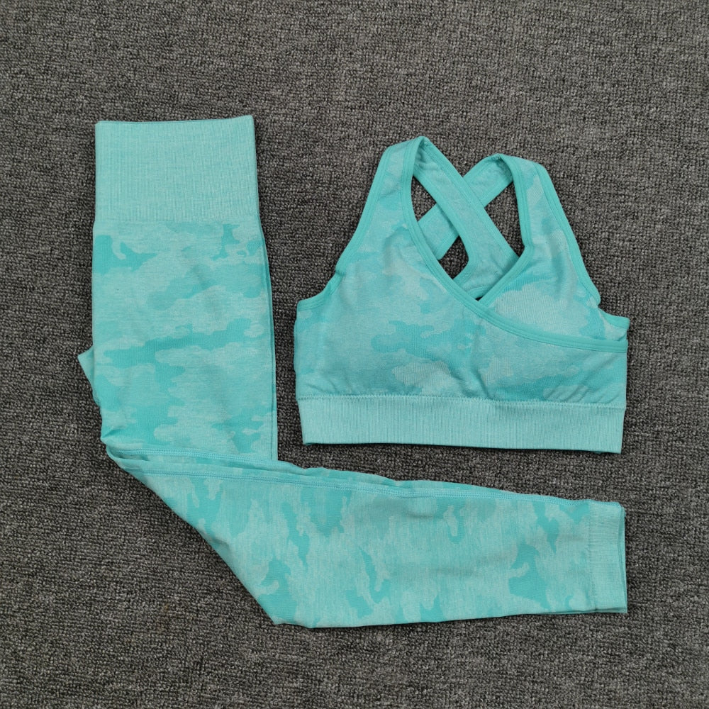 3 Teile / satz Damen Camouflage Yoga Set, Yoga-Leggings für Frauen, gestreifte Kompressionshose