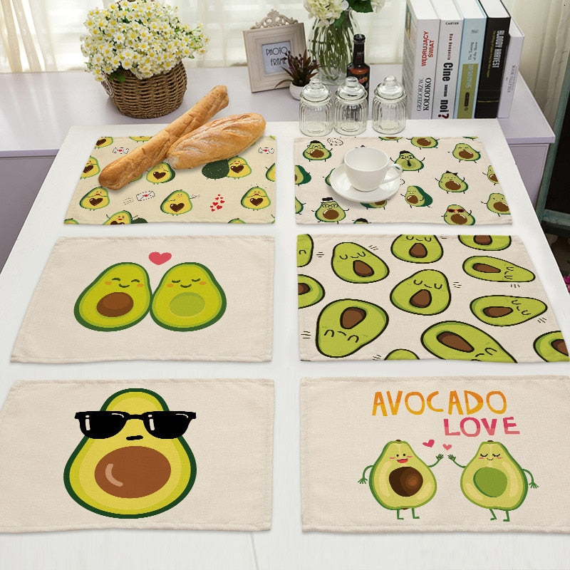 Tropische Avocadomuster Küchentischset aus Baumwolle