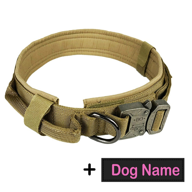 Hundehalsband mit Hundemarke Nylon, verstellbar, militärisch, taktisch, großes Hundehalsband mit Griff, Training, Laufen, Hundehalsband, personalisierbar