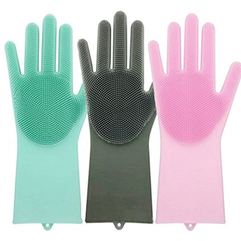 1 Paar Geschirrspülhandschuhe Magic Silicone, Reinigungshandschuhe mit Reinigungsbürste