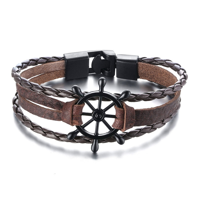 Ruder Charm Mehrschichtige Armbänder mit Leder SeilKette, Handgelenk Armreifen Schmuck