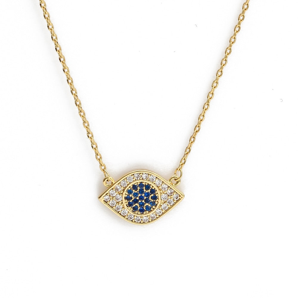 Lucky Eye Eulenherz Fatima Handpantoffeln Türkischer Böser Blick Anhänger Halskette Kupfer Goldfarbe, Langkettige Halskette für Frauen BE132