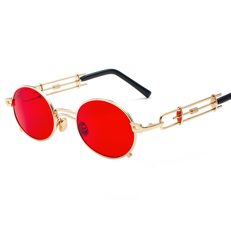 Retro Metall Runde Sonnenbrille für Männer & Frauen, Schwarz Rot Klare Linse mit UV400