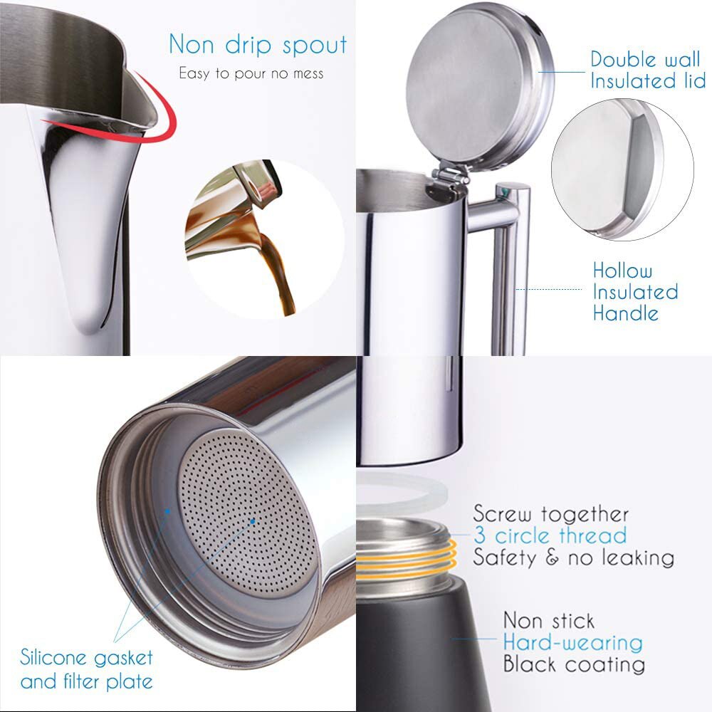 300/500ML 304 Edelstahl Geysir Kaffeemaschine Induktionskocher Espresso Kaffeekanne, Moka Pot Italienische Kaffeemaschine