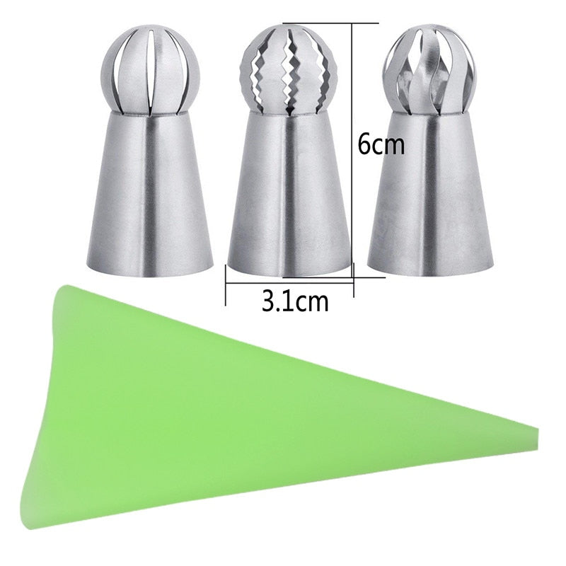 4 Silikon-Küchenzubehör, Zuckerguss, Spritzbeutel, Creme, Gebäckbeutel + 3 Edelstahl-Düsen-Set