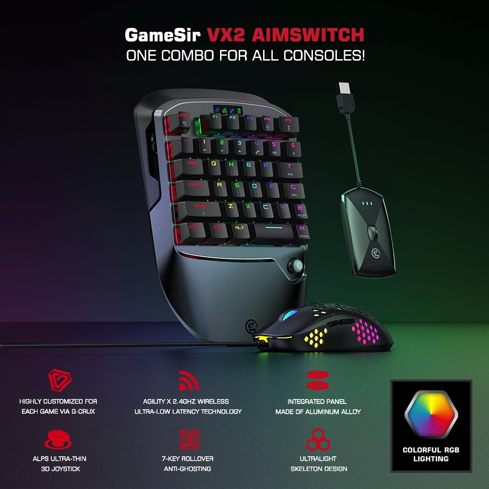 GameSir VX2 AimSwitch Tastatur Maus und Adapter Set für Xbox Series X, PlayStation 4, PS4, Nintendo Switch Videospielkonsole