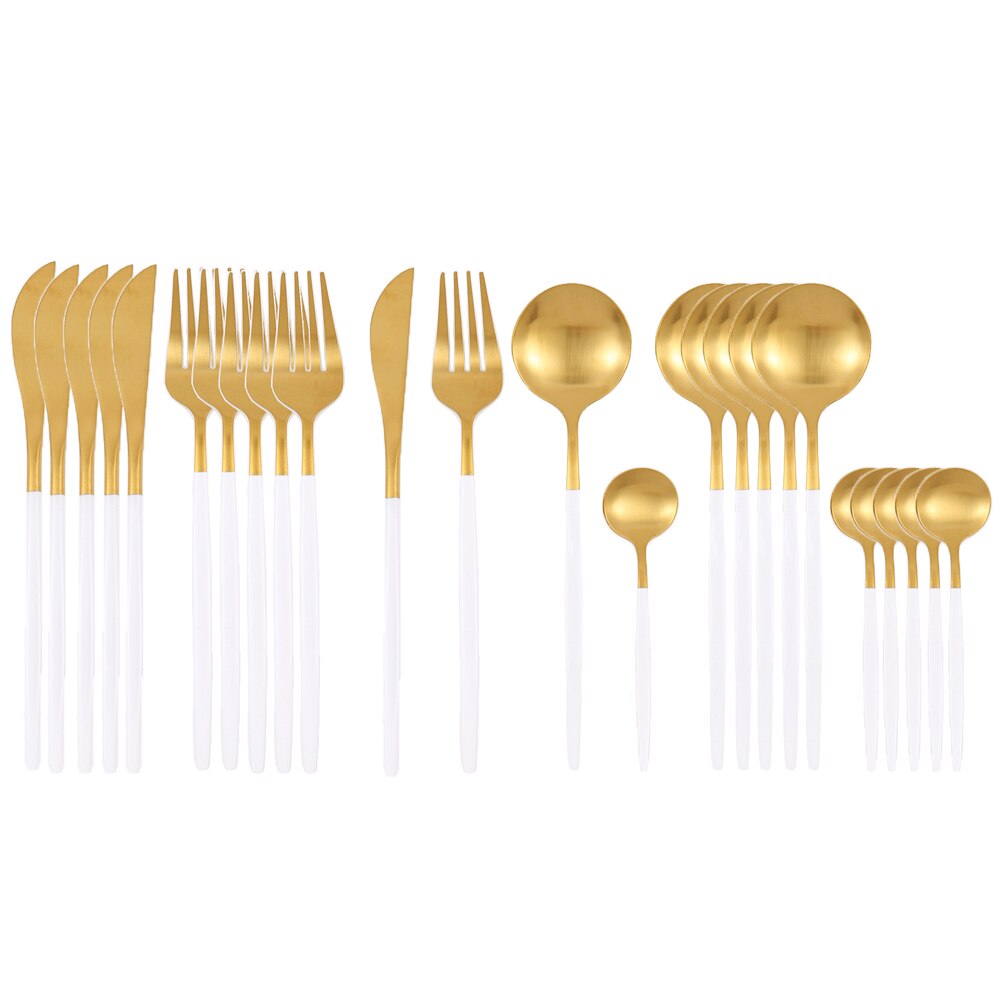 24-teiliges Geschirr-Set aus mattem Gold, Edelstahl 18/10, Messer, Gabel und Löffel Set