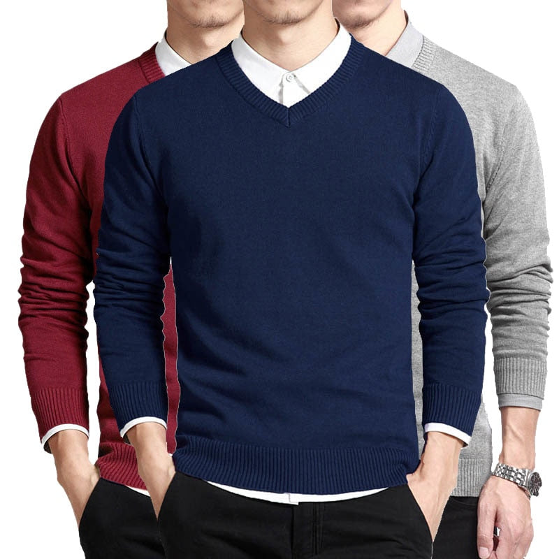 Varsanol Baumwollpullover Männer, Langarm Pullover Outwear V-Ausschnitt in 8 Farben