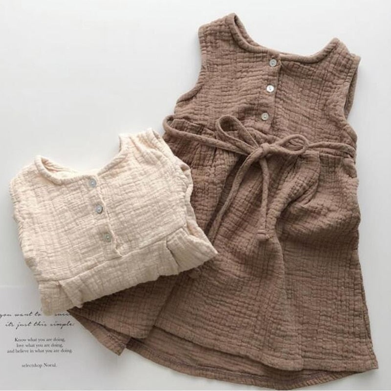 2023 neue Koreanische Japan Stil, Sommer Baby Mädchen Leinen Kleider für Kleinkind, Kinder und Mädchen