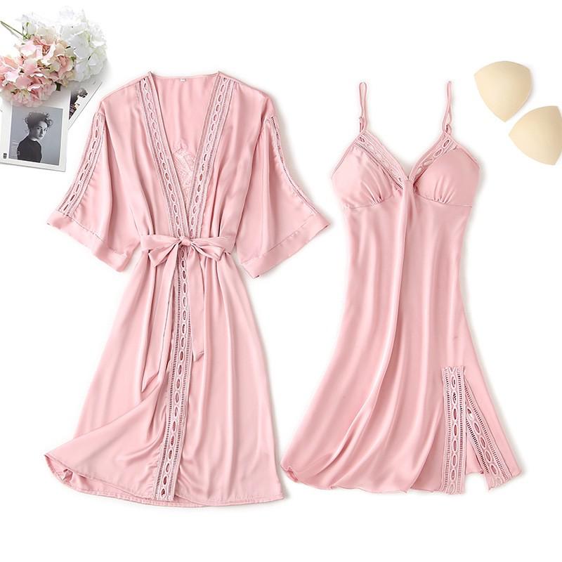 Spitzenbesatz Sexy Hochzeitsdame Robe -Anzug, Kimono Bademantel Kleid für Mini Nachtwäsche & Intime Dessous