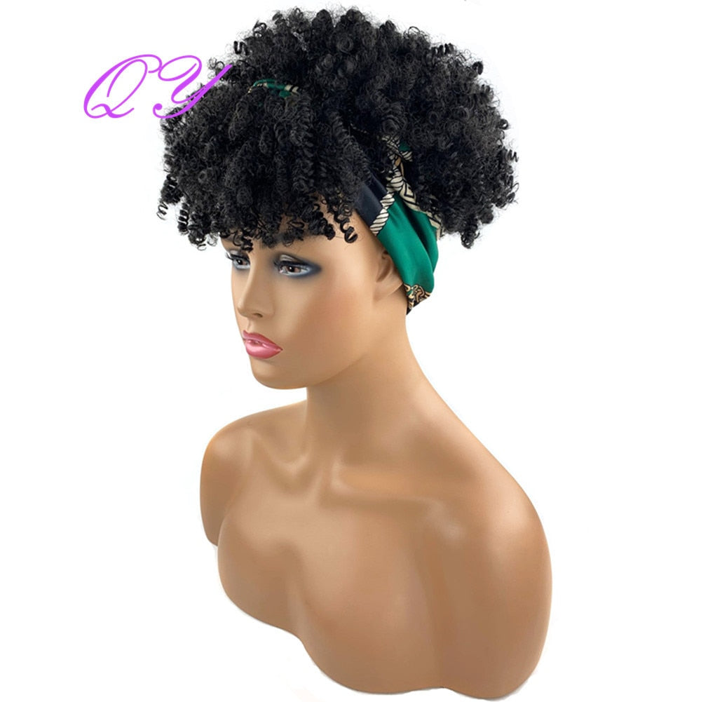 Hair Big Afro Kinky Curly Stirnband Perücken für Frauen Synthetisches Haar Perücken Turban Wrap Hair Style