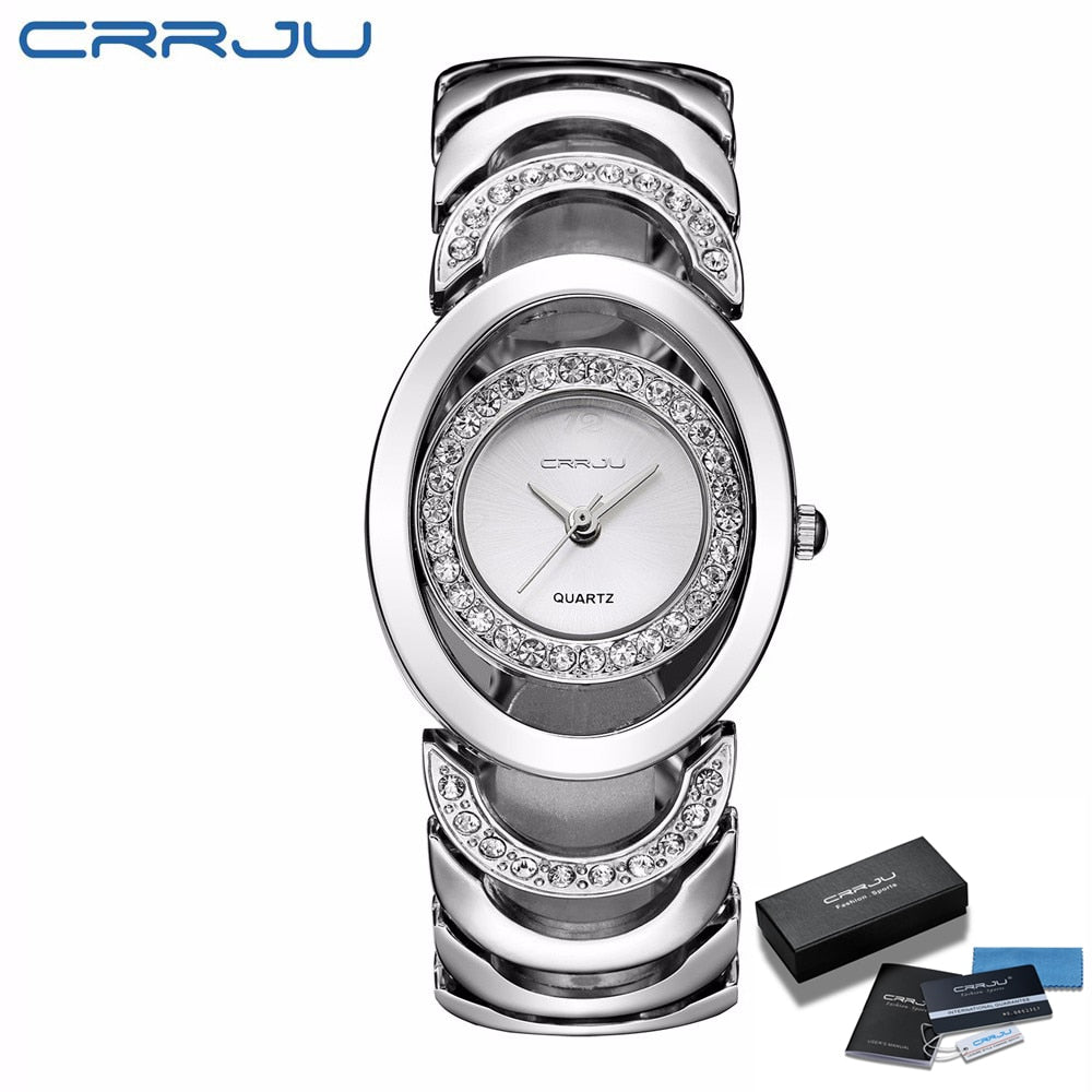 CRRJU Marke neue Mode Damen Armbanduhren, Luxus Gold Quarz Armbanduhren für Frauen