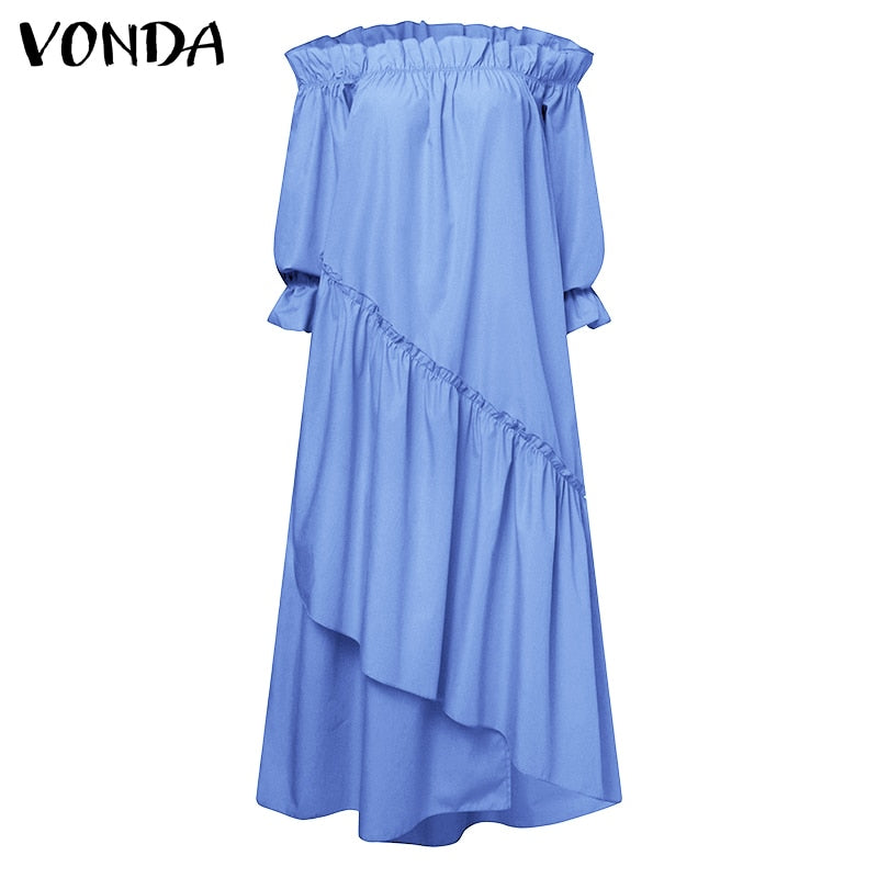 Holiday Langarm Sommerkleid mit unregelmäßigem Saum Bohemian Robe