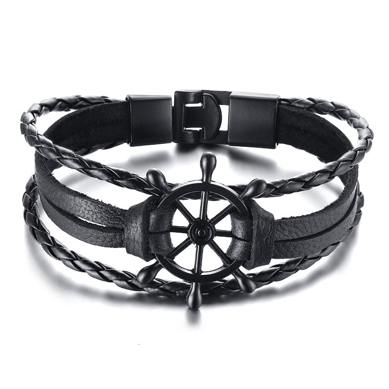 Ruder Charm Mehrschichtige Armbänder mit Leder SeilKette, Handgelenk Armreifen Schmuck
