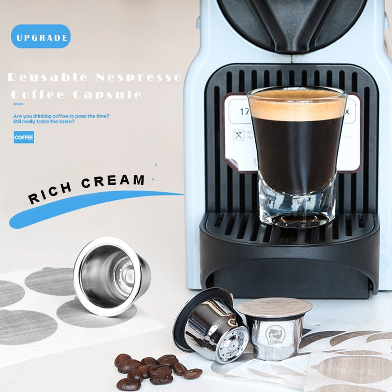 Wiederverwendbare Refill-Kapsel kapseln für Nespresso-Maschinen Espresso, hochwertige Edelstahl-Kapsel