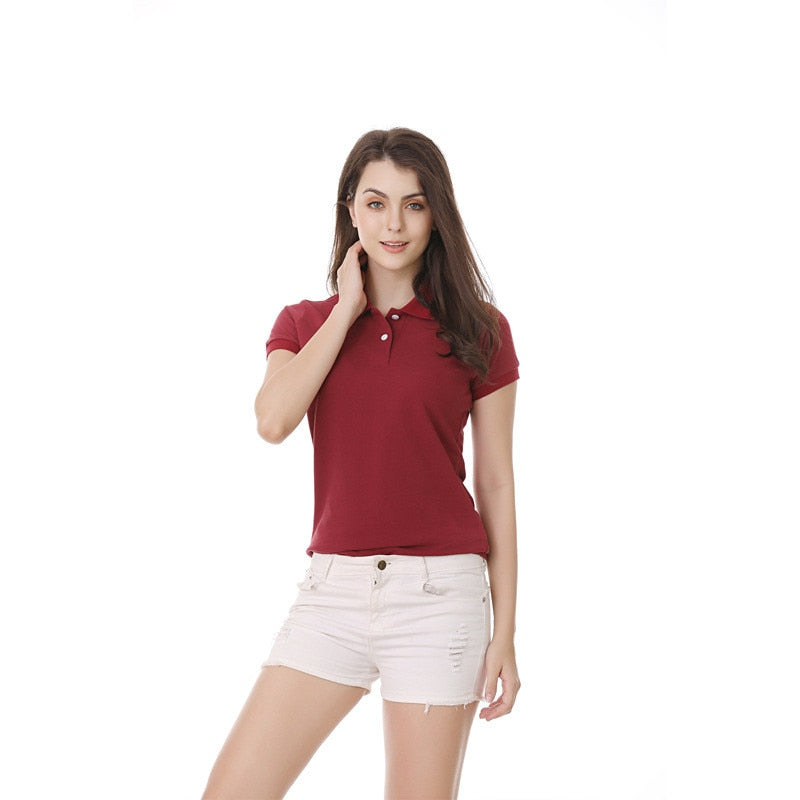 Mehrfarbiges Kurzarm Damen-POLO-Hemd, Sommeroberteile, elastischer Hemdkragen, 100 % Baumwolle