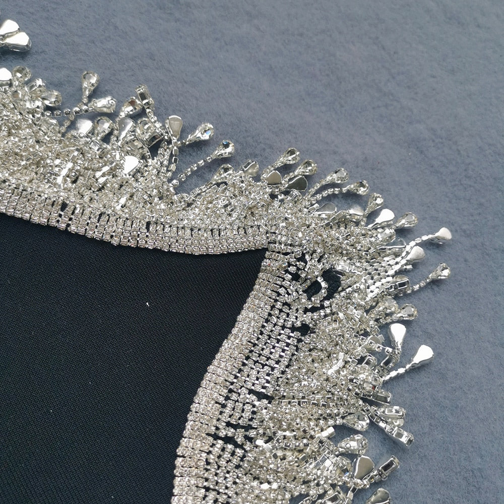 Damen Strass Quaste unregelmäßige Rundhalsausschnitt, mehrfarbiges dünnes ärmelloses Sexy Sommerkleid