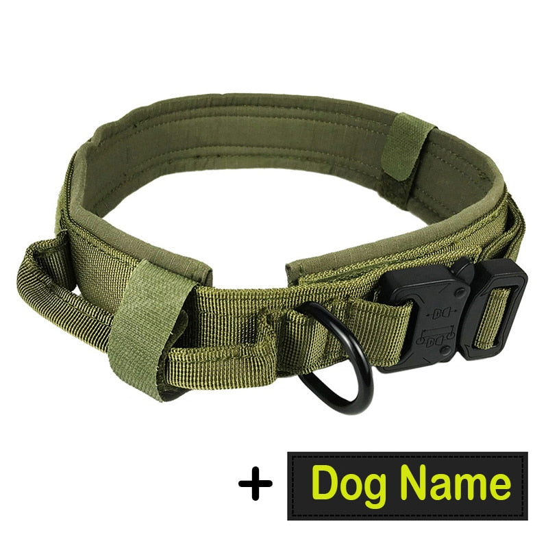 Hundehalsband mit Hundemarke Nylon, verstellbar, militärisch, taktisch, großes Hundehalsband mit Griff, Training, Laufen, Hundehalsband, personalisierbar