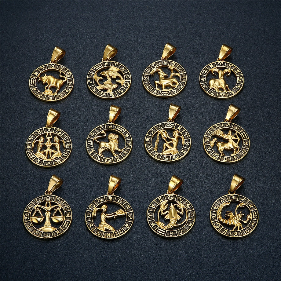 12 Sternzeichen Horoskop Anhänger Halsketten für Herren & Damen Gold Widder Leo 12 Konstellationen, Halskette Schmuck