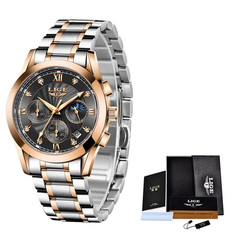 Neu LIGE Gold Damenuhr Business Quarzuhr Damen Top Marke Luxus Damen Armbanduhr Mädchen Uhr Relogio Feminin 2022+Box