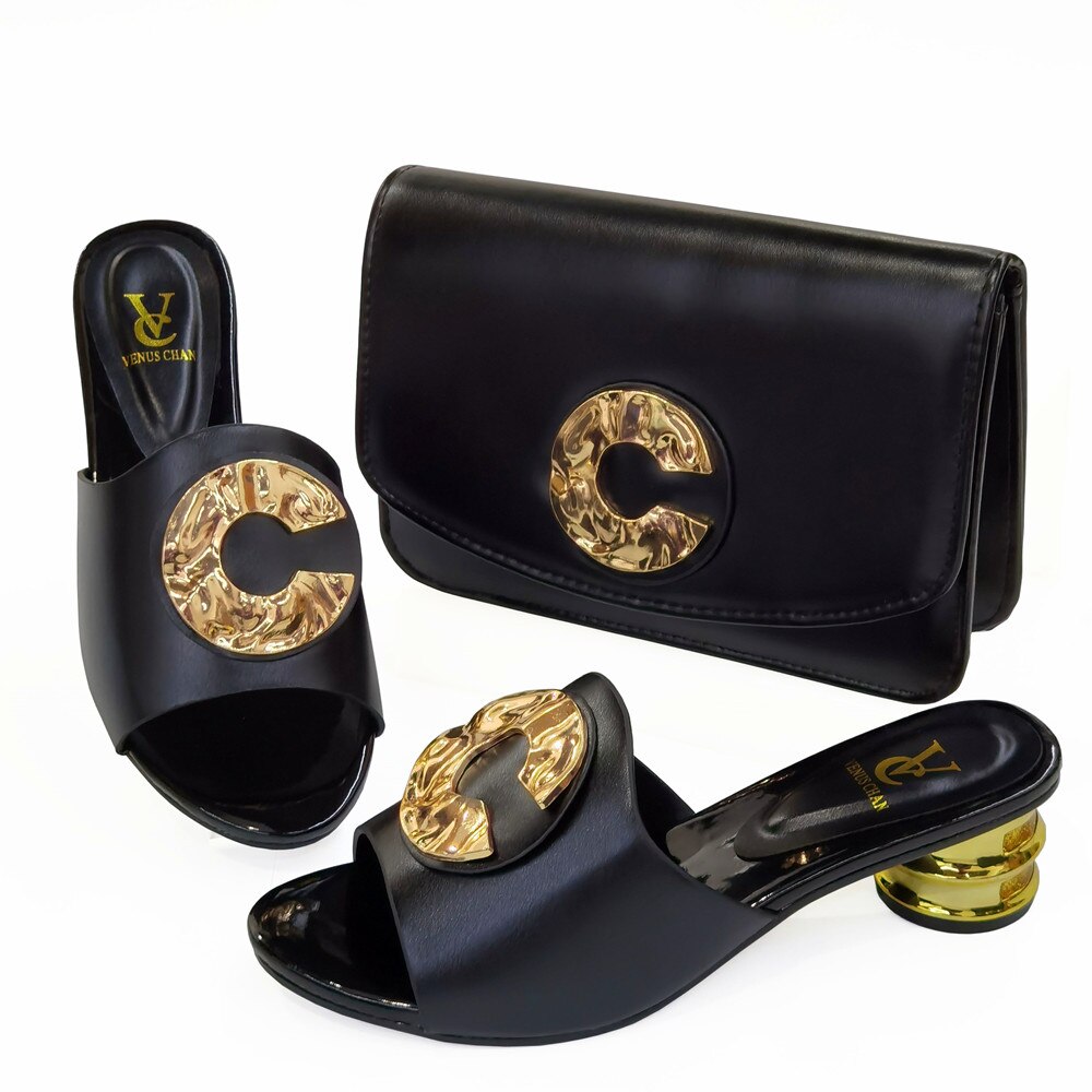 2023 neuestes italienisches Design Mode afrikanische Frauen, niedrige Ferse bequeme Schuhe und Taschen Set