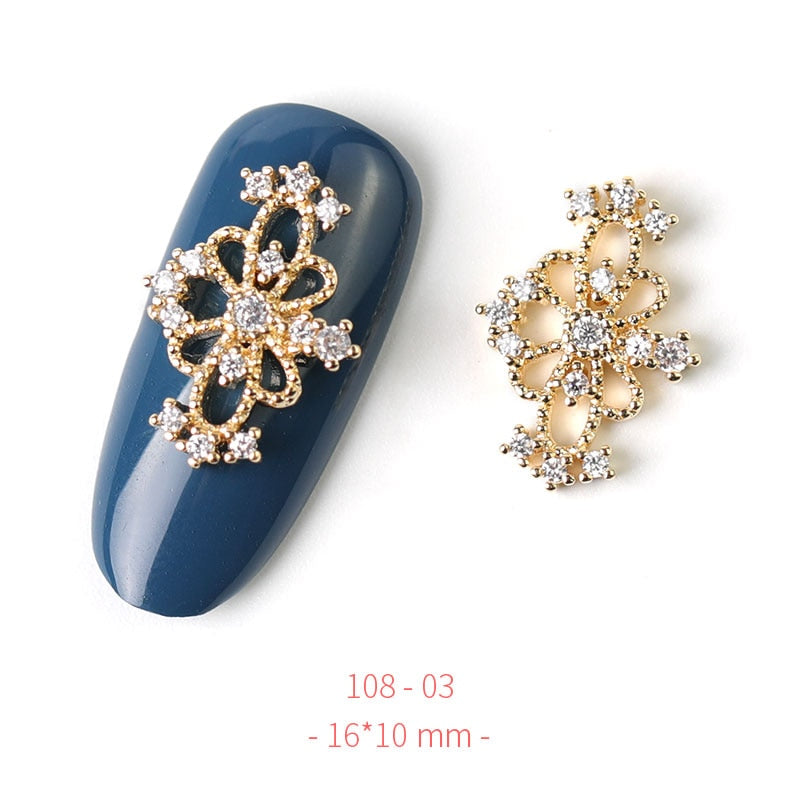 HNUIX 2Pieces 3D Metal Nail art Jewelry Japanese Nail Decorations Top Quality Crystal Manicure Zircon Diamond Charms Pendants