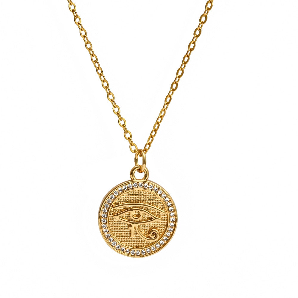 Lucky Eye Eulenherz Fatima Handpantoffeln Türkischer Böser Blick Anhänger Halskette Kupfer Goldfarbe, Langkettige Halskette für Frauen BE132