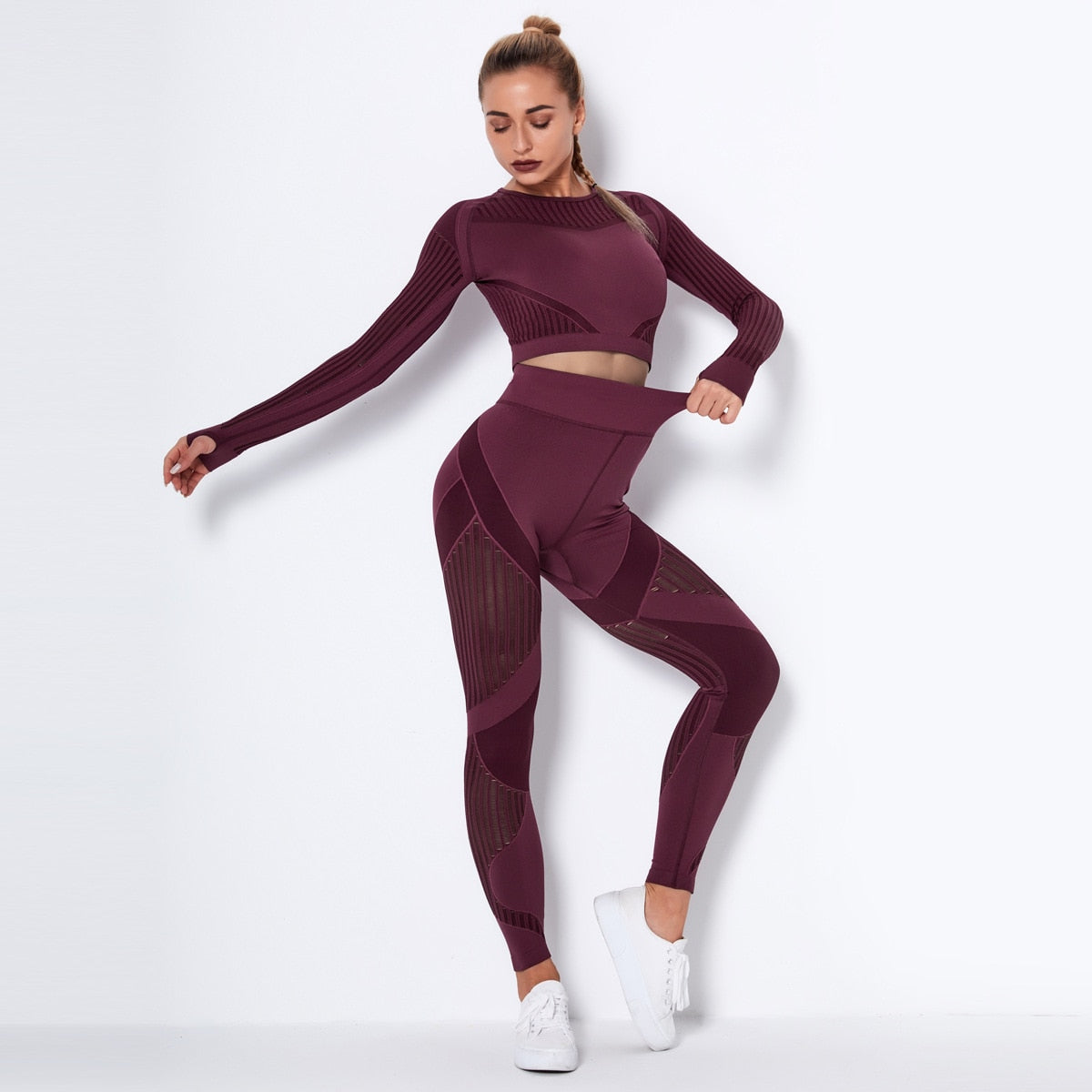 Workout-Sets für Frauen, 2-teiliges, nahtloses Yoga-Outfit, Trainingsanzug, hoch taillierte Leggings und Crop-Top-Fitness-Kleidungsset