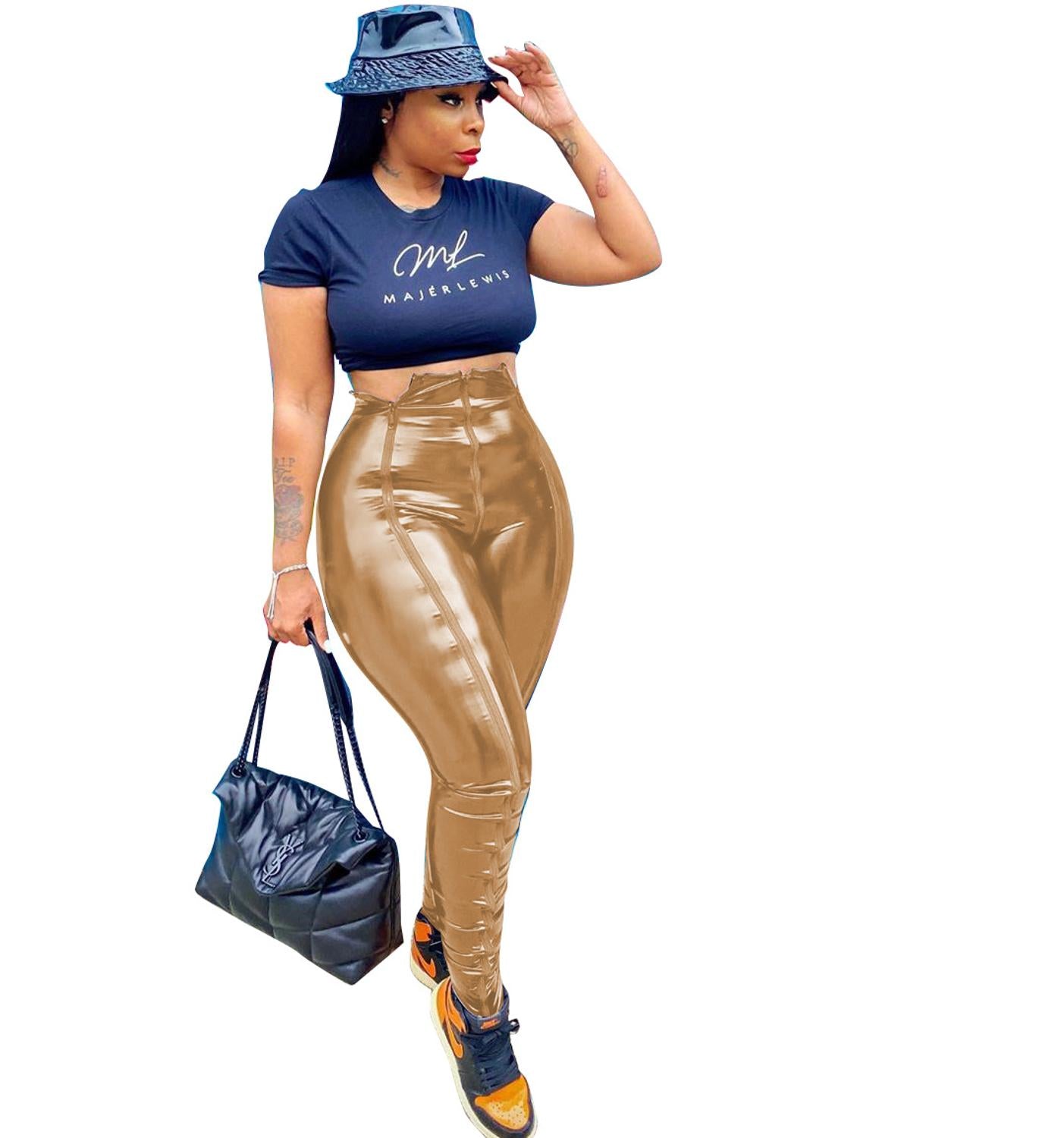 Casual Damen Leder Hosen, Streetwear Party Nacht Kleidung Für Frauen