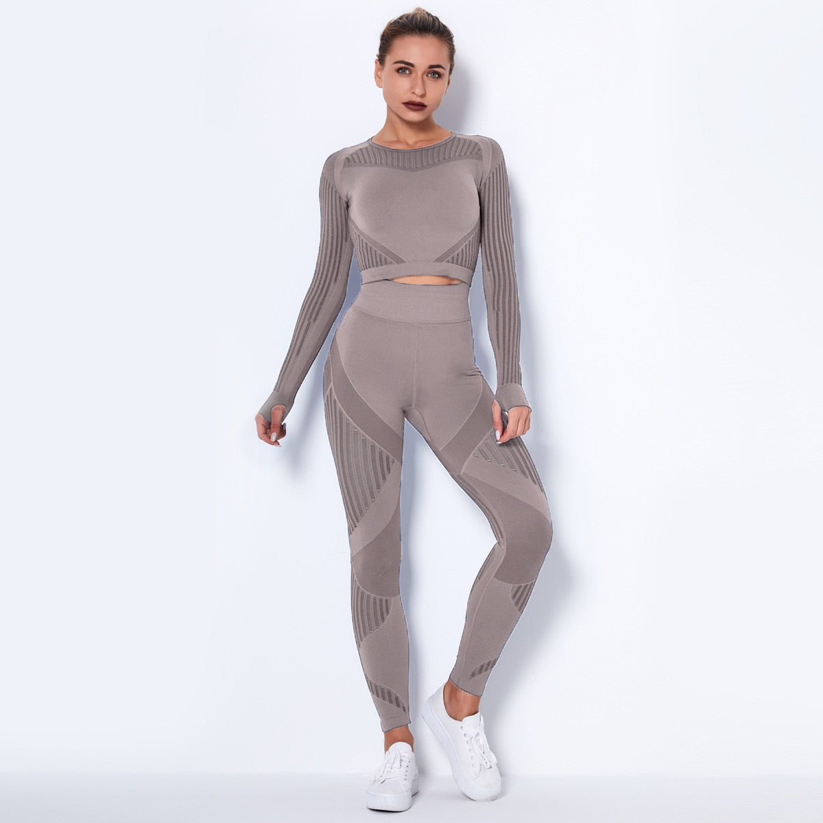 Workout-Sets für Frauen, 2-teiliges, nahtloses Yoga-Outfit, Trainingsanzug, hoch taillierte Leggings und Crop-Top-Fitness-Kleidungsset
