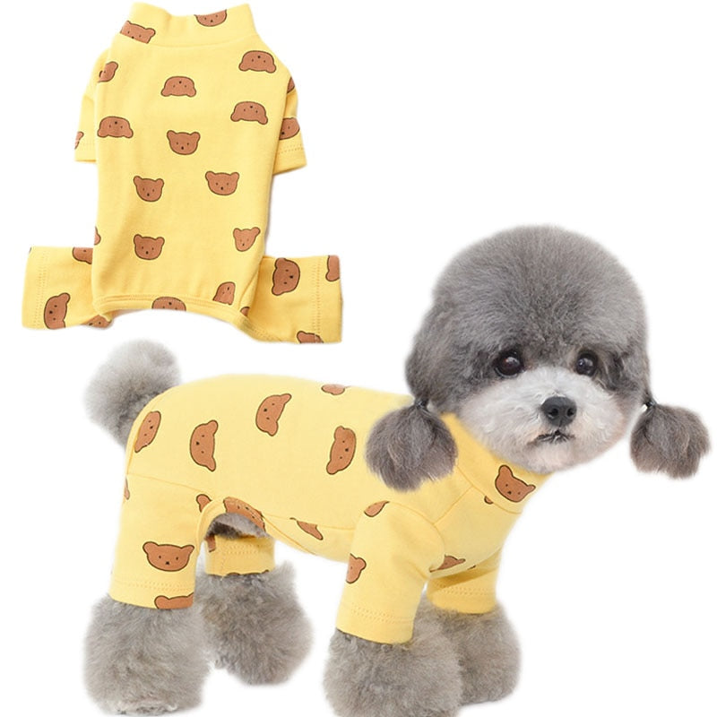 Baumwolle Haustierkleidung Bärenmuster Hundepyjamas, Overall 4 Beine Mantel, O-Ausschnitt