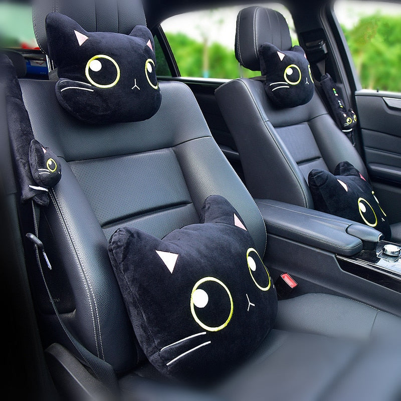 Nette Katze Auto Hals Kissen, Cartoon KatzenKopf Auto Kopfstütze, Reise Kissen Katze Sicherheitsgurt Schulter Pads Abdeckungen, Rückspiegel Abdeckung