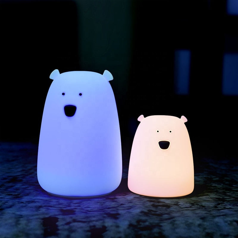 Cute Bär LED Baby Kinder Nachttischlampe aus Silikon mit Touch Sensor, Tap Control