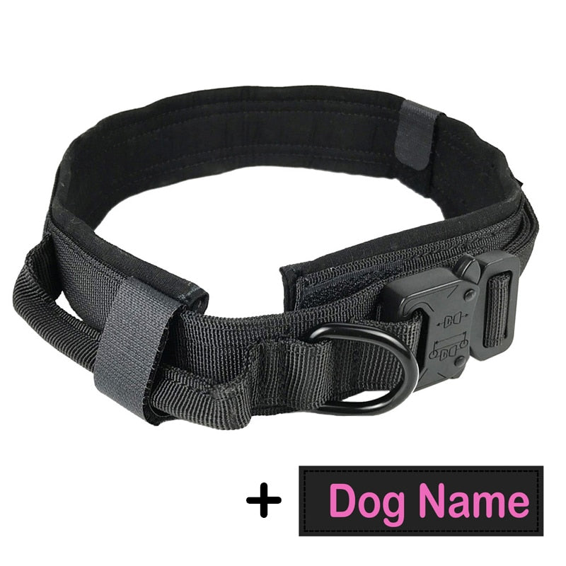 Hundehalsband mit Hundemarke Nylon, verstellbar, militärisch, taktisch, großes Hundehalsband mit Griff, Training, Laufen, Hundehalsband, personalisierbar