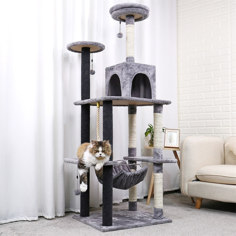 2022 Neues Design, Luxus-Klettergerüst für große Katzen, mehrschichtiger Kratzbaum mit widerstandsfähigem Sisal-Kratzbaum-Kätzchen-Spielplatz