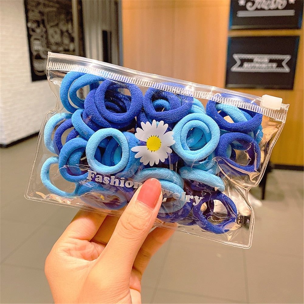 50Pcs/Set Frauen Mädchen 4cm / 2cm Bunte Nylon Elastische Haarbänder, Pferdeschwanz Halter, Gummibänder