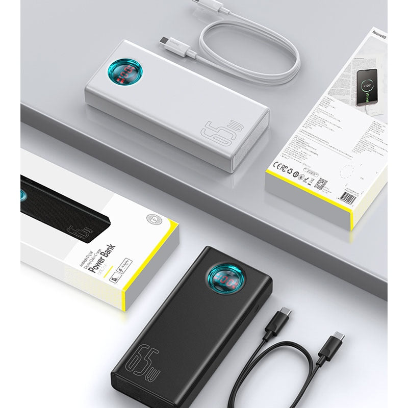 Baseus 65W Power Bank 30000mAh PD Schnellladung, Tragbares externes Schnellladegerät für Tablet & Smartphone