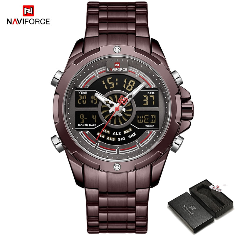 Quarz Militär Digitaluhruhr für Herren, LED Top Golduhr, Voll Stahl Armbanduhr