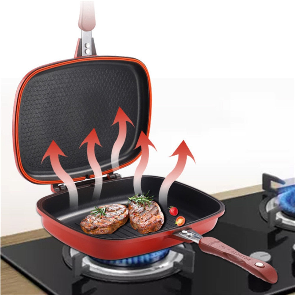 Doppelseitige Grillpfanne, Bratpfanne Skillet Grill Langlebige Antihaftpfannen