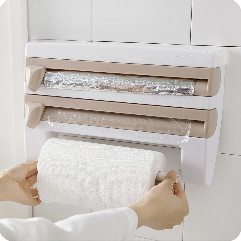 Wandrollenhalter kombiniert Papierrollenhalter und Folienspender