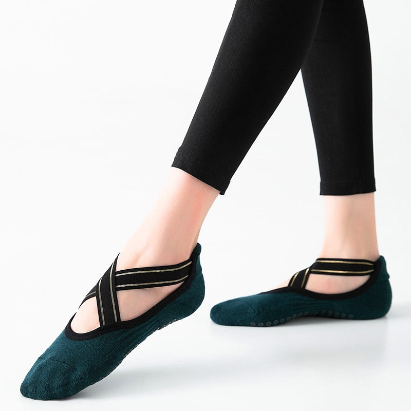 Hochwertige Verband-Yoga-Socken und Anti-Rutsch-Handtuchunterseite, rückenfreie Barre-Tanzsocken