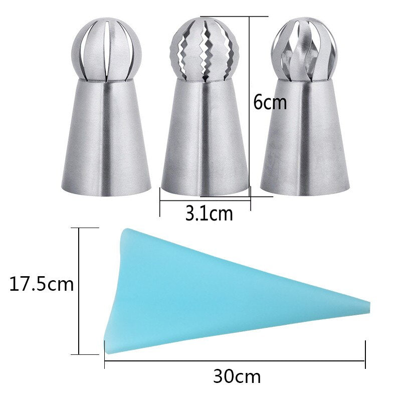 4 Silikon-Küchenzubehör, Zuckerguss, Spritzbeutel, Creme, Gebäckbeutel + 3 Edelstahl-Düsen-Set