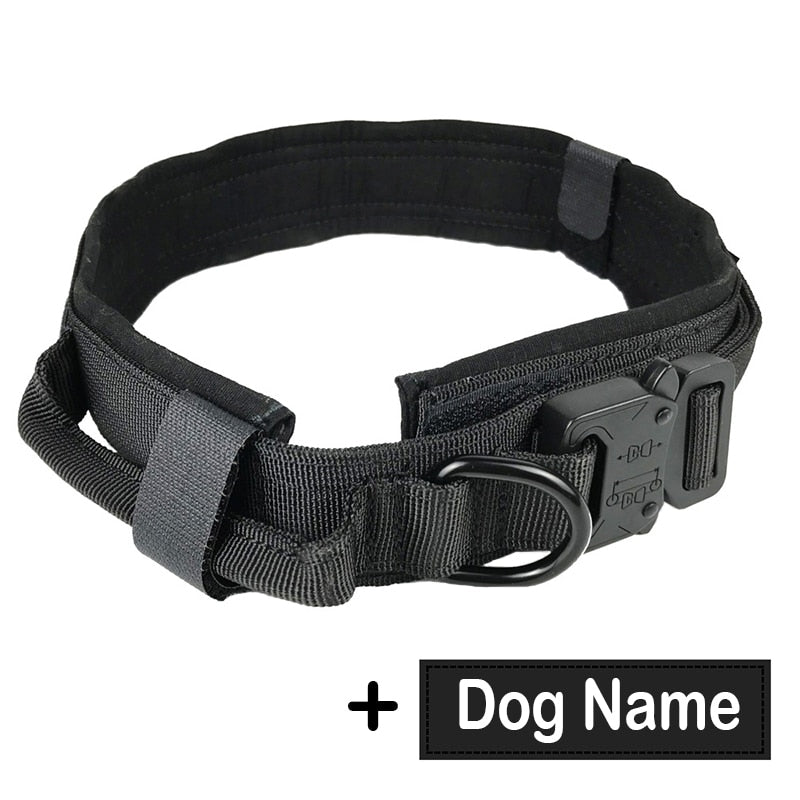 Hundehalsband mit Hundemarke Nylon, verstellbar, militärisch, taktisch, großes Hundehalsband mit Griff, Training, Laufen, Hundehalsband, personalisierbar