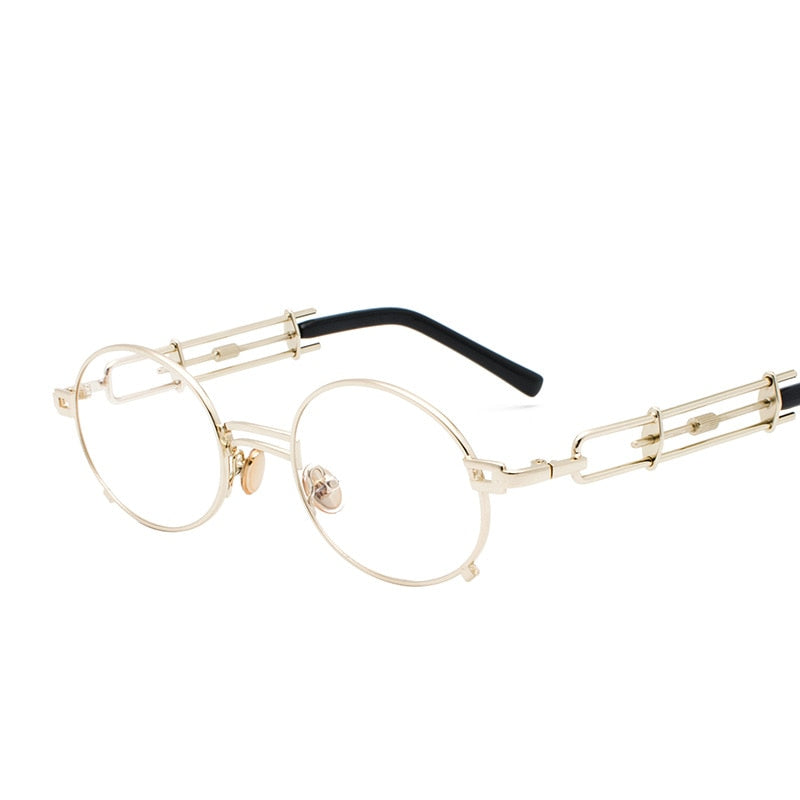 Retro Metall Runde Sonnenbrille für Männer & Frauen, Schwarz Rot Klare Linse mit UV400