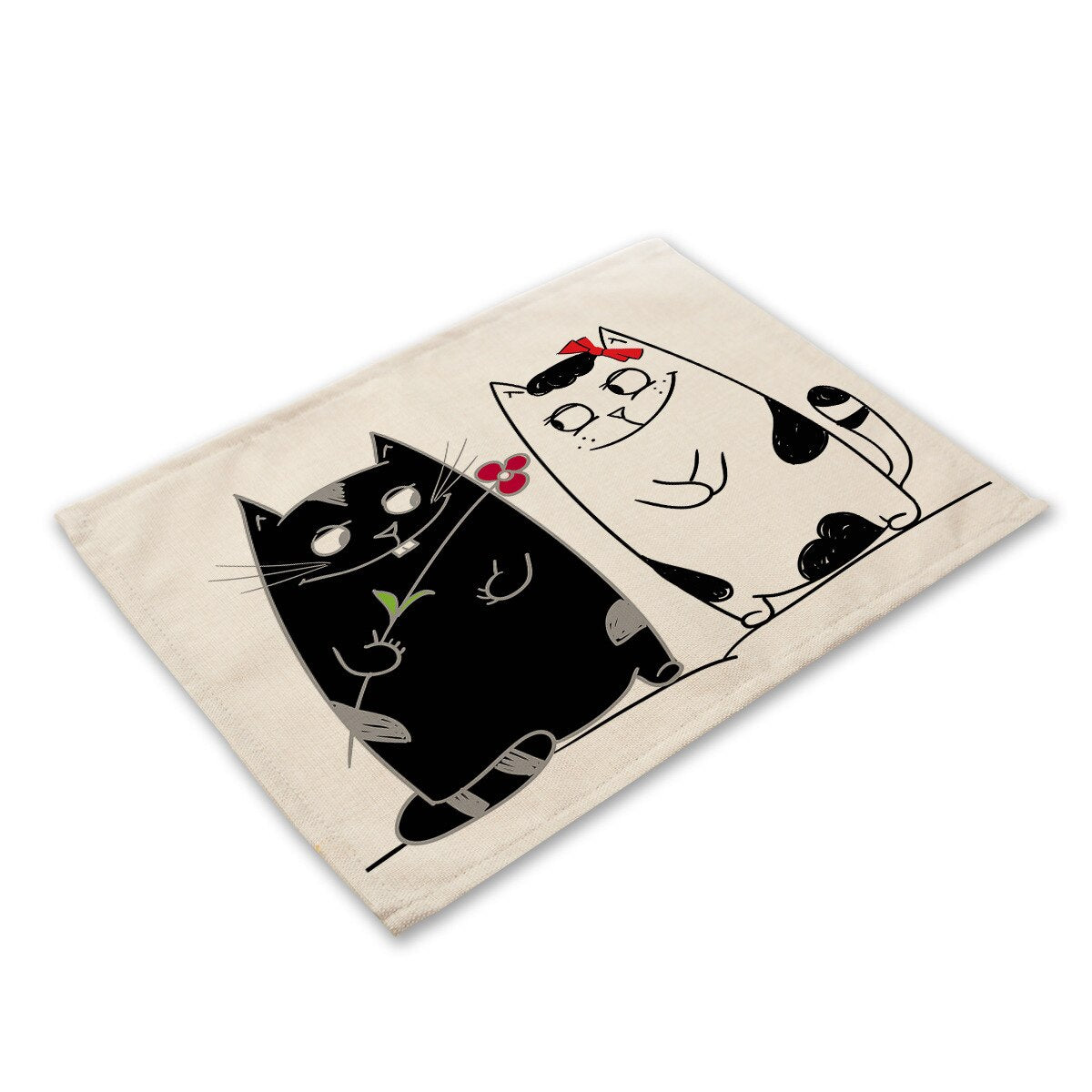 Leinen-Tischsets mit schwarz-weißem Katzendruck für Esstisch-Accessoires, Schüssel, Teller-Platzsets