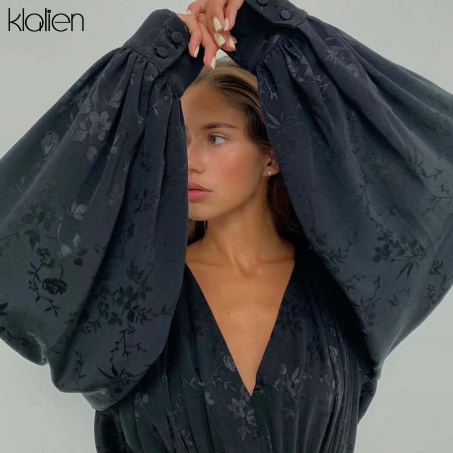 Elegantes Loses Minikleid Mode in Schwarzem Chiffon Druck