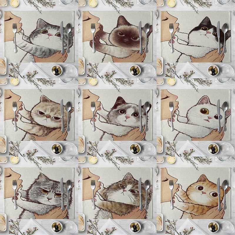 Abwaschbare Katzen Tischsets, Süße Katze Cartoon als Tiermuster